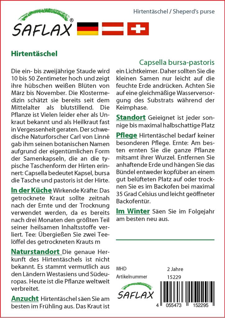 SAFLAX Garden in the Bag - Пастушья сумка - 1000 семян - С субстратом в подходящем мешке - Capsella bursa-pastoris