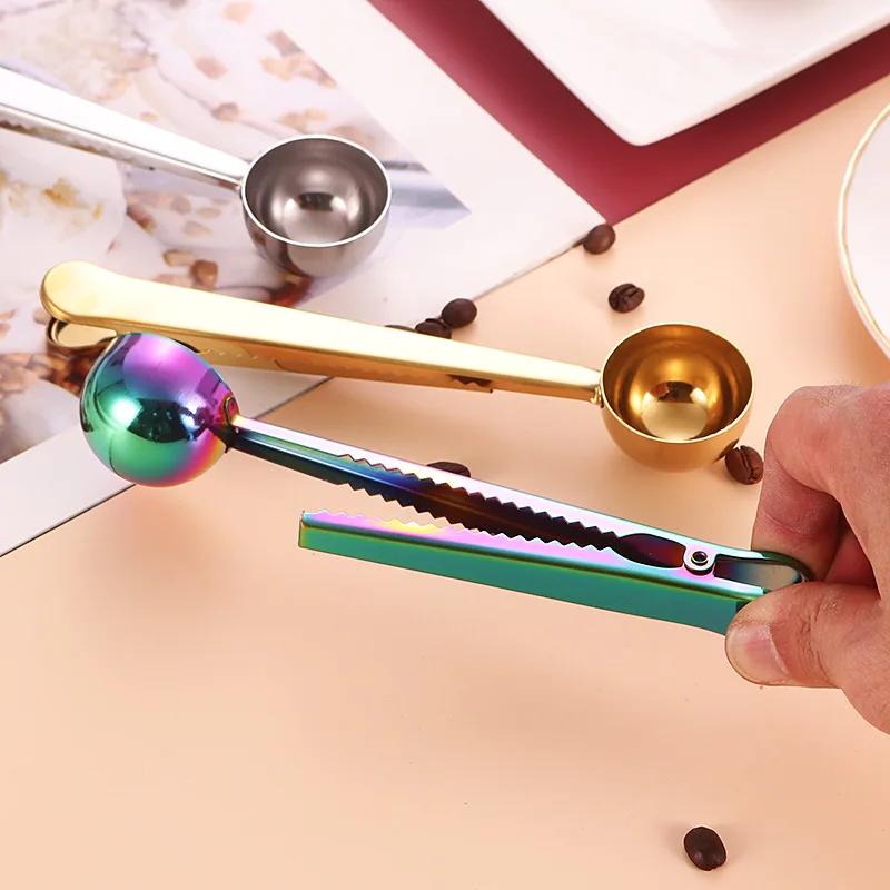 Ложка для кофе из нержавеющей стали два в одном, зажим для запечатывания, серебристый, кухонные аксессуары, украшение для чаши для приема, кофеварка