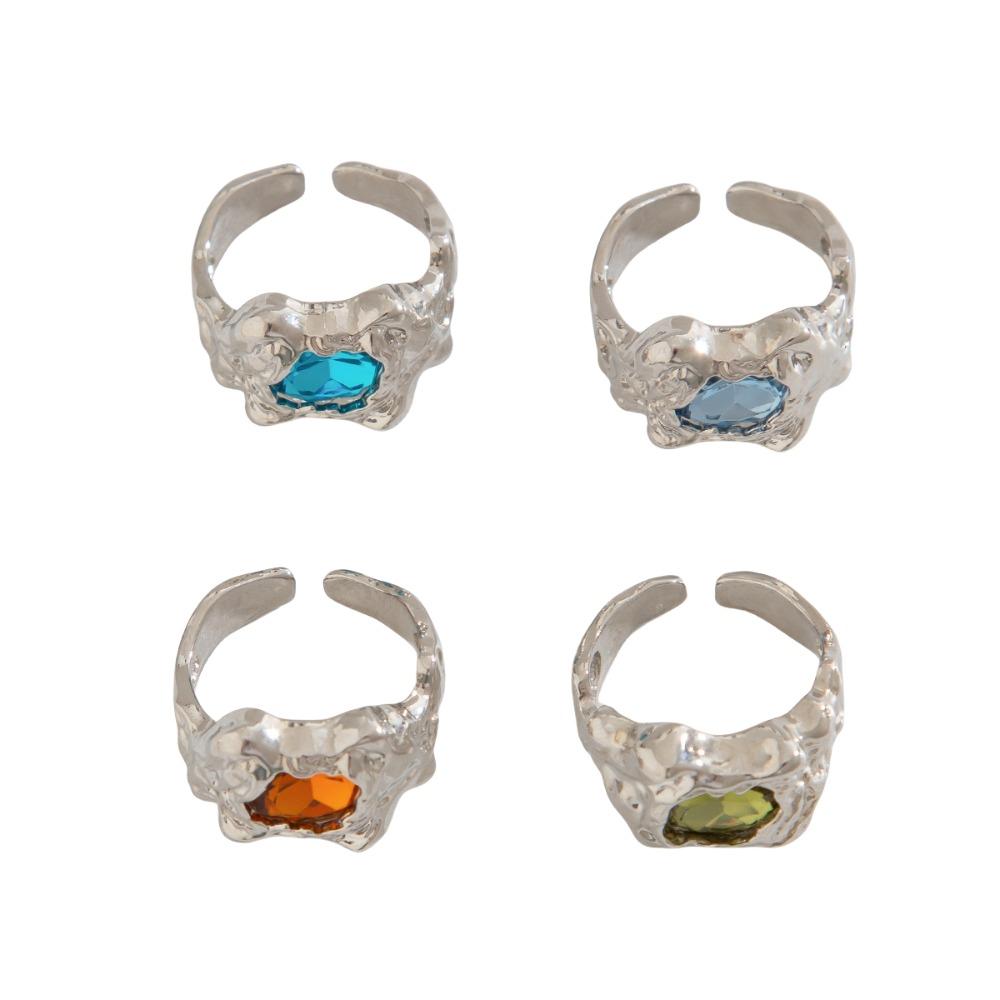 4Pcs Gold Silver Rhinestone Open Ring Irregular Exaggerate Rings Colored Gemstone Rings  Party