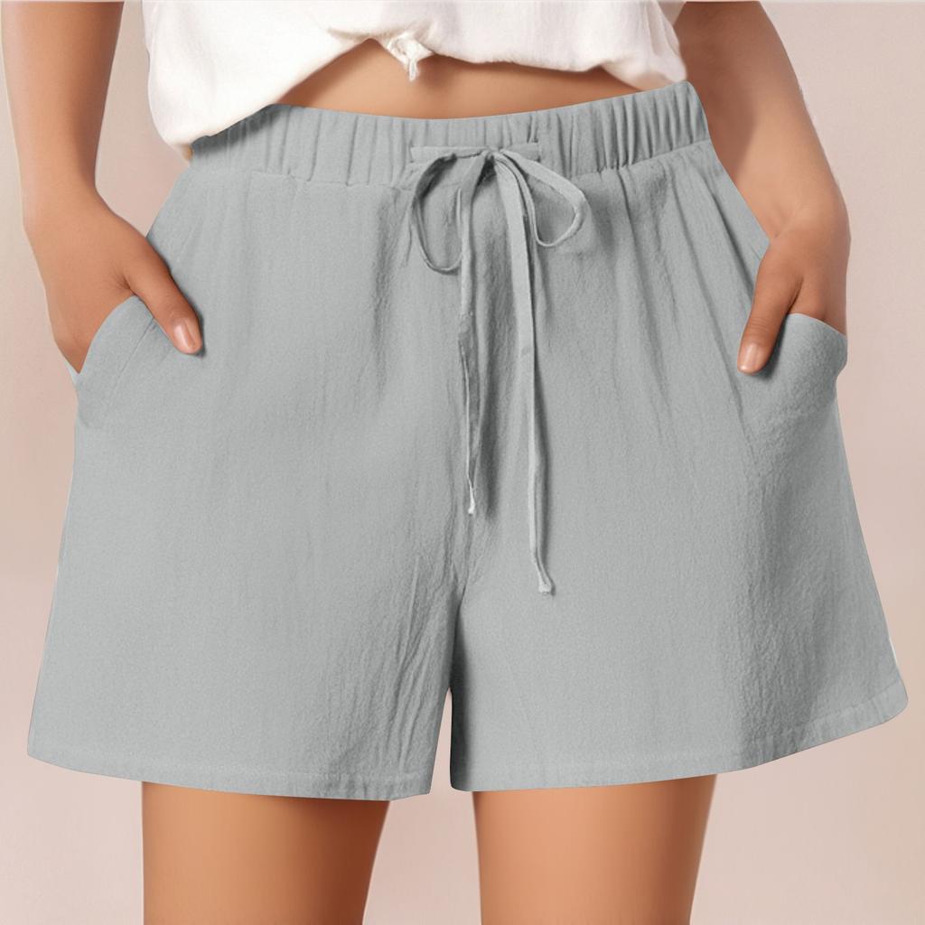 Женские повседневные хлопковые и льняные однотонные свободные шорты со шнуровкой и эластичным поясом длиной три четверти