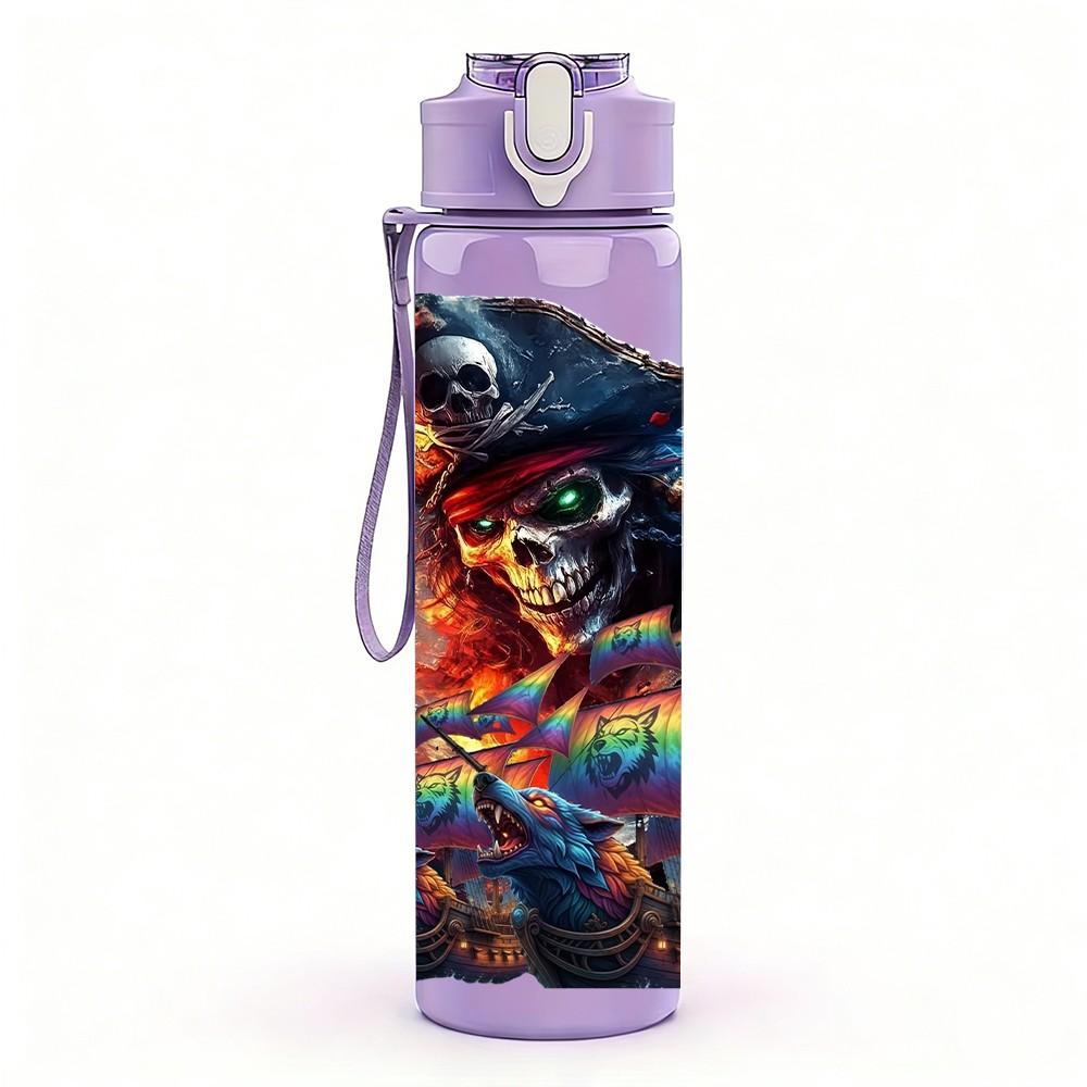 1PC Cyberpunk Robot Character Art Print 750ml Color Plastic Sports Water Bottle Leakproof Flip Straw Lid Suitable for Sports Office Home Use