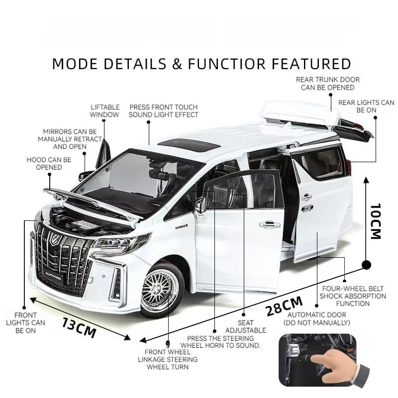 Новая модель автомобиля Toyota Alphard MPV из цинкового сплава в масштабе 1/18, литая металлическая игрушечная машинка, модель автомобиля с высокой имитацией звука и света, детские подарочные украшения