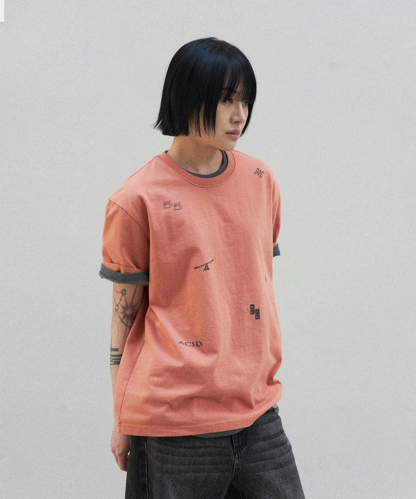 SLOWACID Washed Stamp Short Sleeve T-Shirt [Orange]