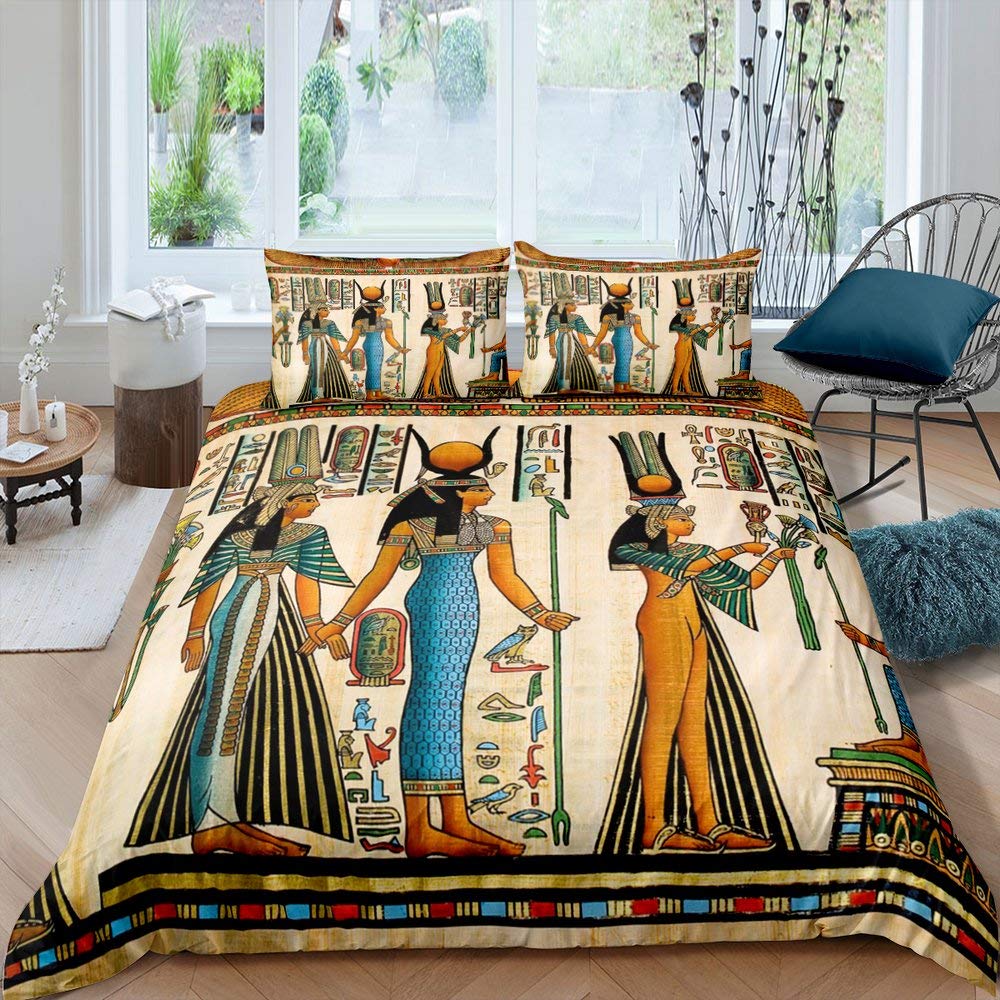 Egypt Pharaoh Duvet Cover Set Egypt Tribal Pattern Bedding Set Pyramid Sphinx Printed Comforter Cover With Zipper 2/3 Pcs Set