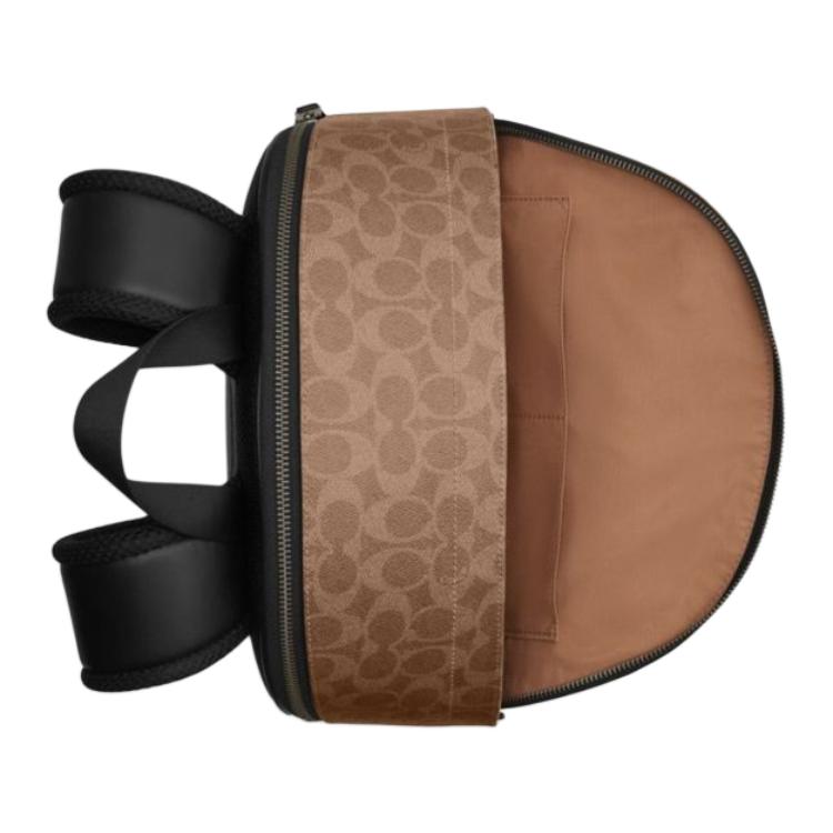 Coach Brown & Beige Signature Canvas Large Backpack with Colorblock Pocket for Daily Use