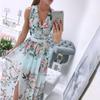 Элегантное платье с цветочным принтом, сексуальное платье с глубоким v-образным вырезом, женское богемное длинное платье