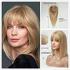 HAIRCUBE 100% Remy Human Hair Toppers for Women Honey Blonde Human Hair Piece with Bang 150% Density Silk Base Clip In Topper