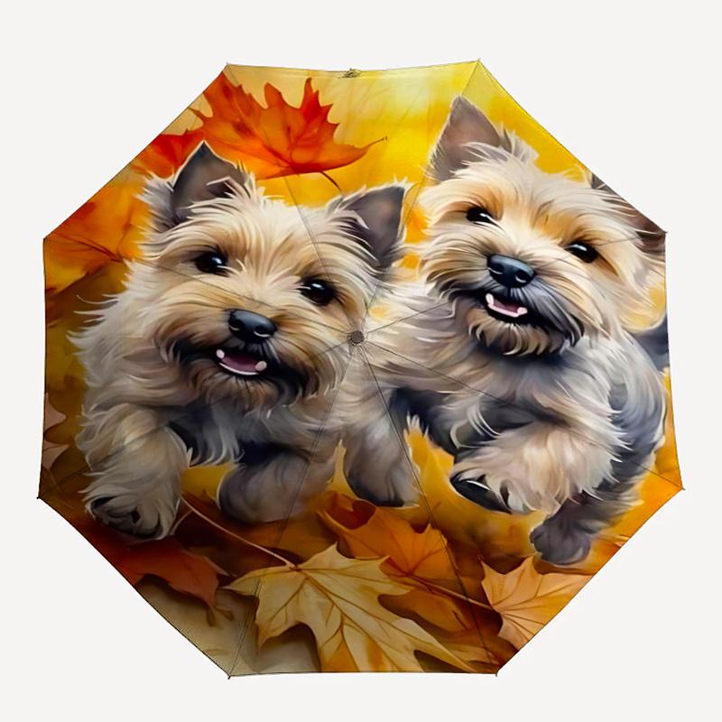 1pc Puppies Fall Leaves Automatic Open/close Umbrella, 8-Rib sturdy structure, Portable Travel Umbrella, Parties, Everyday Use,28