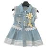 Girls Sleeveless Denim Dress Summer Fashionable Lace Trim Toddler Vest Dress Kids Casual Outfit