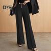 Women Suit Pants High Waist Straight Wide Leg Zipper Fly Trousers with Belt Decoration Solid Color Slacks