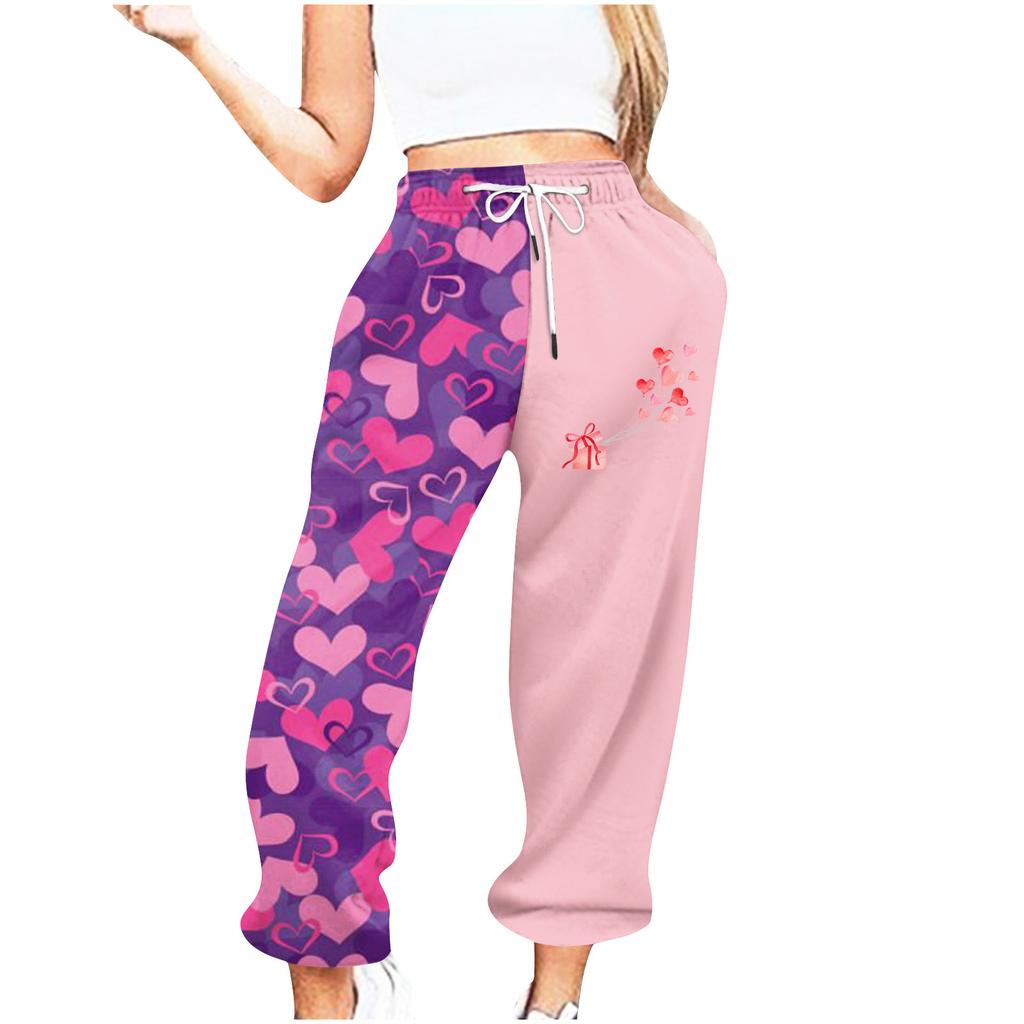Женские повседневные модные повседневные брюки с принтом на День святого Валентина Брюки с завязками на шнурке