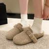 Модные меховые тапочки женские новые мюли туфли балетки замшевые короткие плюшевые туфли 2025 зима женские кроссовки модные шлепанцы с ремешком через пятку слайды