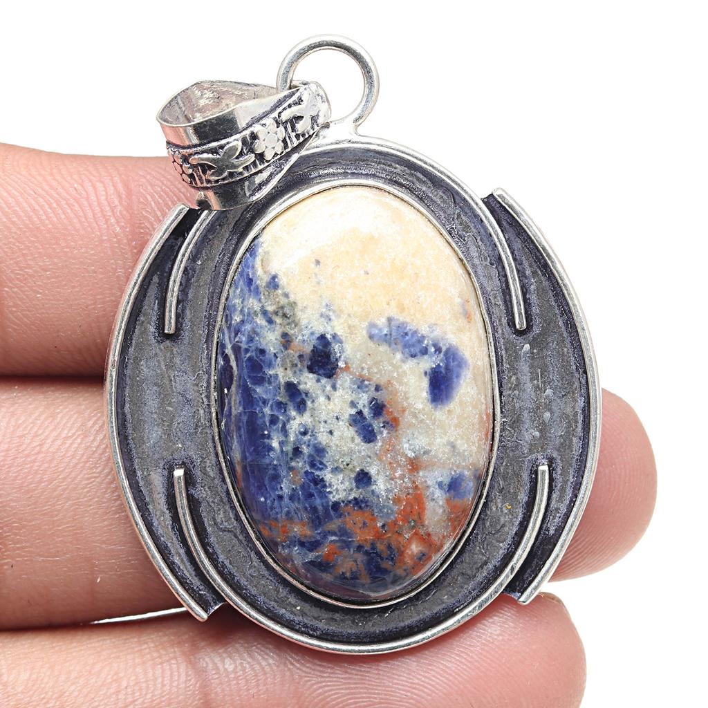 Pendant Sodalite Gemstone Valentine'Day Gift Silver Jewelry 2"