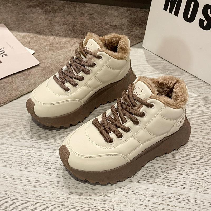 Зимние теплые женские высокие кроссовки с подкладкой из искусственного меха, нескользящие зимние ботинки, теплые короткие ботинки с подкладкой из флиса, ботильоны из искусственной кожи для женщин