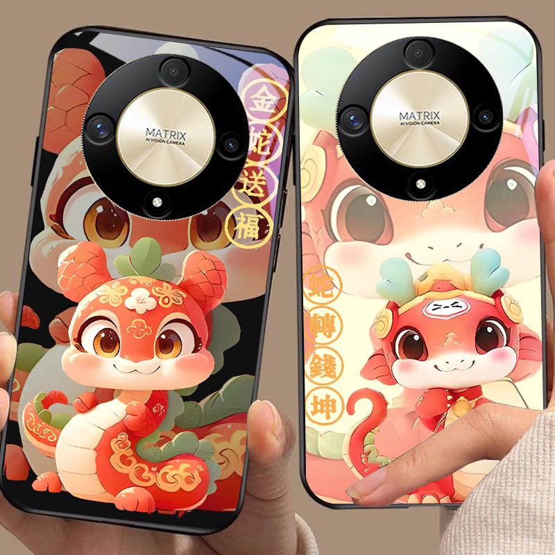 Новый мультяшный змей для Honor Magic 6 50 70 90 Lite X7b 200 Pro Nova 10 Nova 5T X6 P30 Pura 70 Ultra Закаленное стекло Чехол для телефона