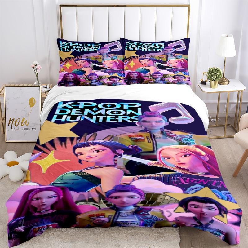 Kpop Demons Bedding 3 Piece Set Hd Print Duvet Cover Pillowcases For Teens Adult Bedroom Decoration Christmas Gift C9211299