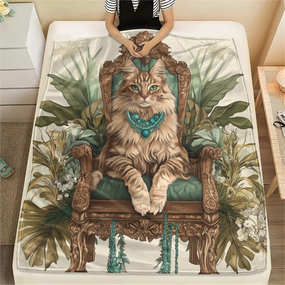 Gem Cat Print Flannel Blanket, High quality Comfortable for All Seasons, Home Decor, Warmth and Comfort