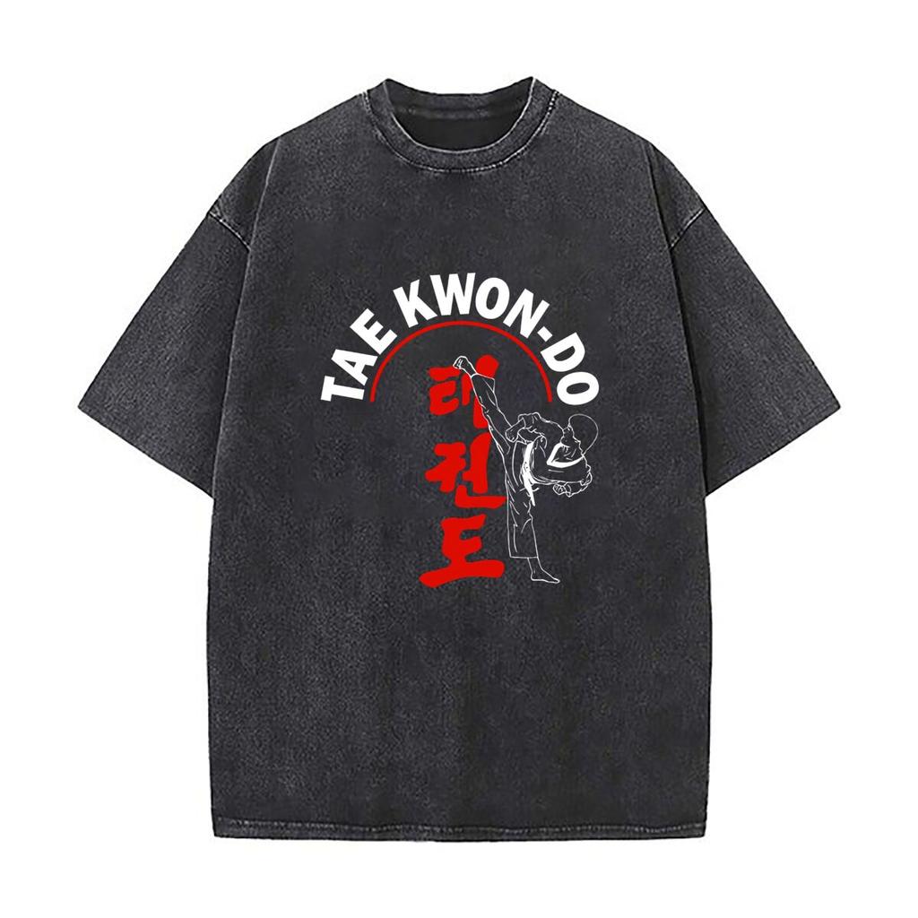 Tae KwonDo design with red letters Mens Summer Tshirt Cotton Vintage Washed TShirts