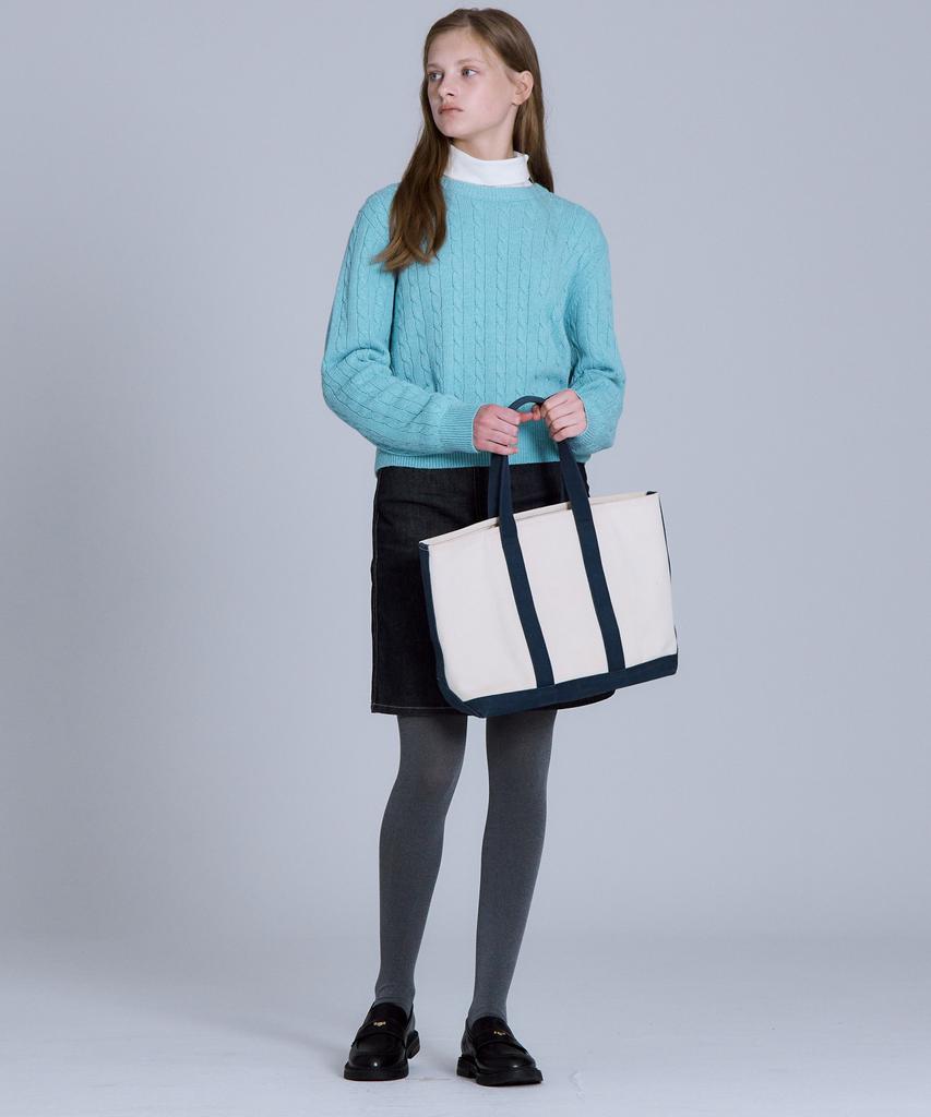 BASIC HOUSE Women'S Cable Round Neck Crop Knit Mint Lykt7201