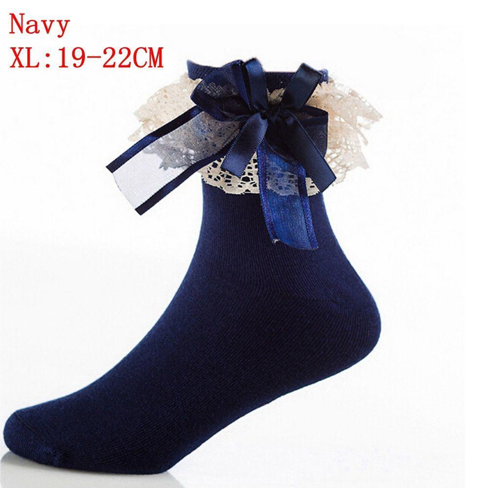 Cute Baby Girls Sweet Short Lace Frilly Ruffle Princess Socks Cotton Big Bow