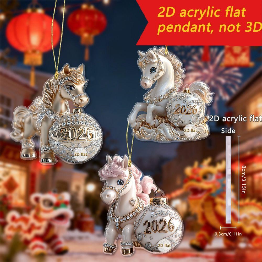 Белая лошадь Рождественский подвесной кулон 2D Плоская мультяшная подвеска-лошадка для автомобиля Акриловый подвесной брелок для сумки Украшение для Рождественской елки