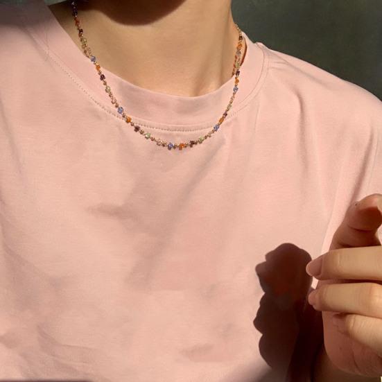 Женское ожерелье, бусины, красочные искусственные кристаллы, гальваническое покрытие из нержавеющей стали, легкий крутой кулон для девочек, ожерелье, подарок на день рождения, украшения на шею