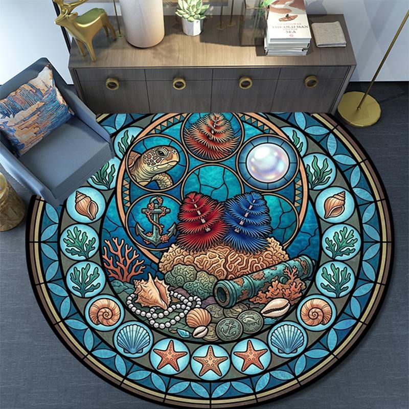 Marine Life Glass Round Area Rug Under Office Chairs Bedroom Living Room Home Decor