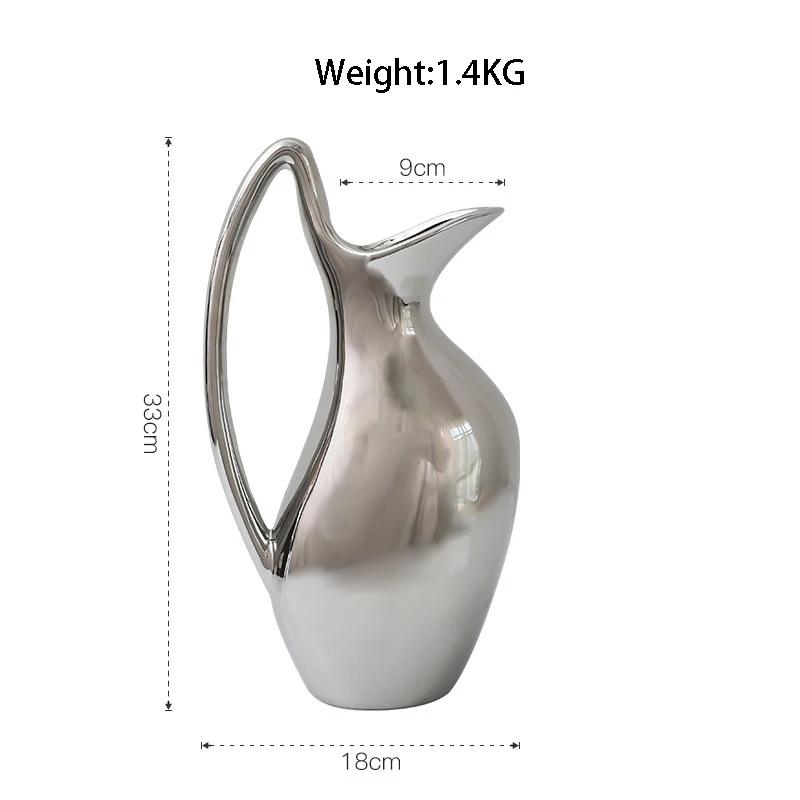 Керамическая ваза из скандинавского серебра, украшения из сухоцветов, креативная гальванизированная ваза, вазы в форме чайника, украшение для гостиной, подарок