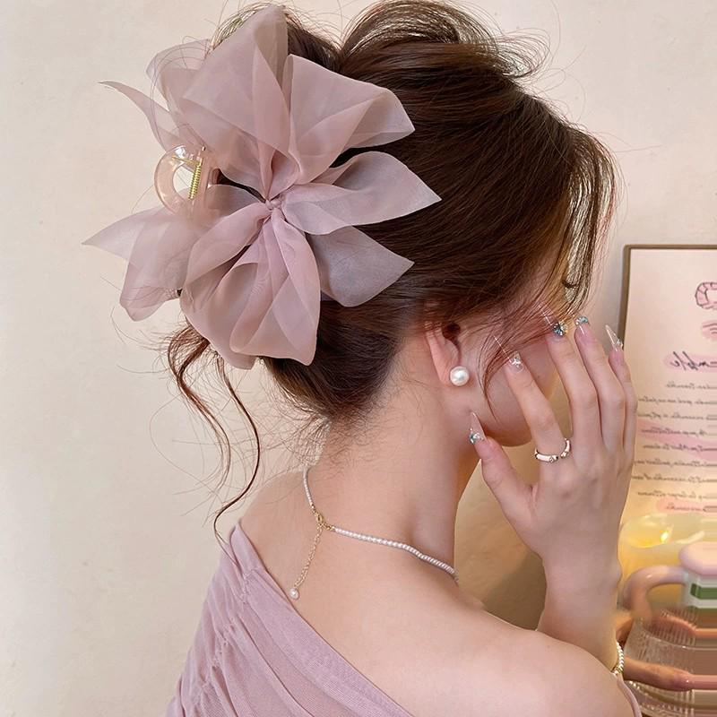 Korean Polka Dot Bow Claw Hair Clip - High-End Cloud Bubble Design for Women