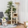 Rattan Cat Tree with Cat Den Multi-Level Cat Tree Climbing Tree for Cats E1 MDF Sisal Beige+Brown 55 x 55 x 174 cm
