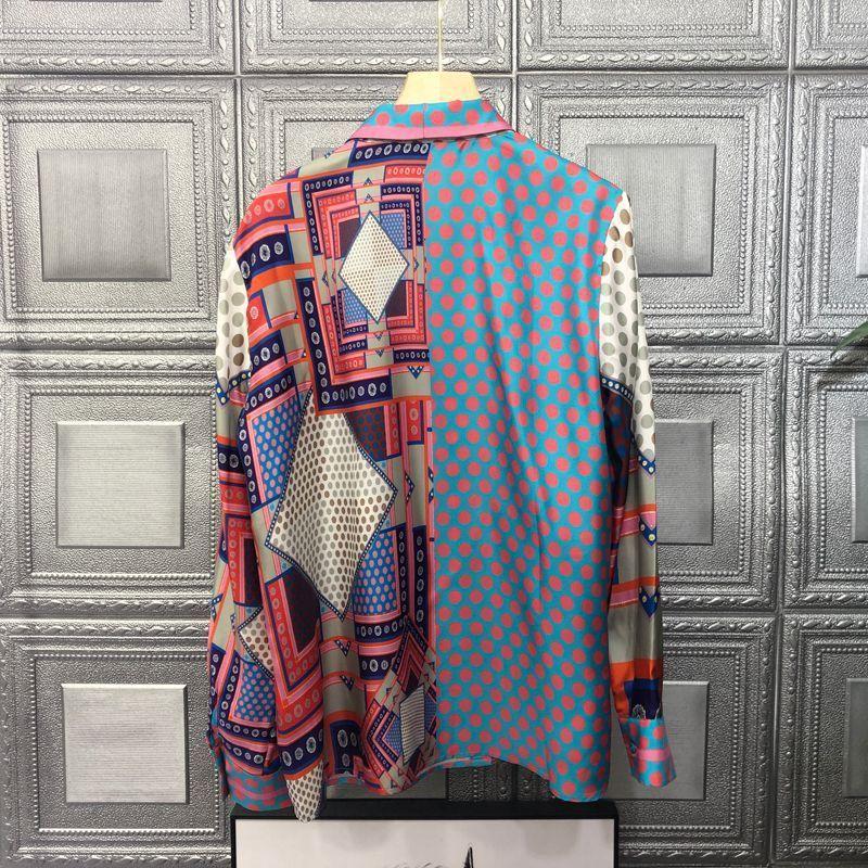 2025 Женская Новая Сшитая Рубашка ПОЛО с Пуговицами и Принтом, Темпераментный Китайский Стиль, Длинный Рукав