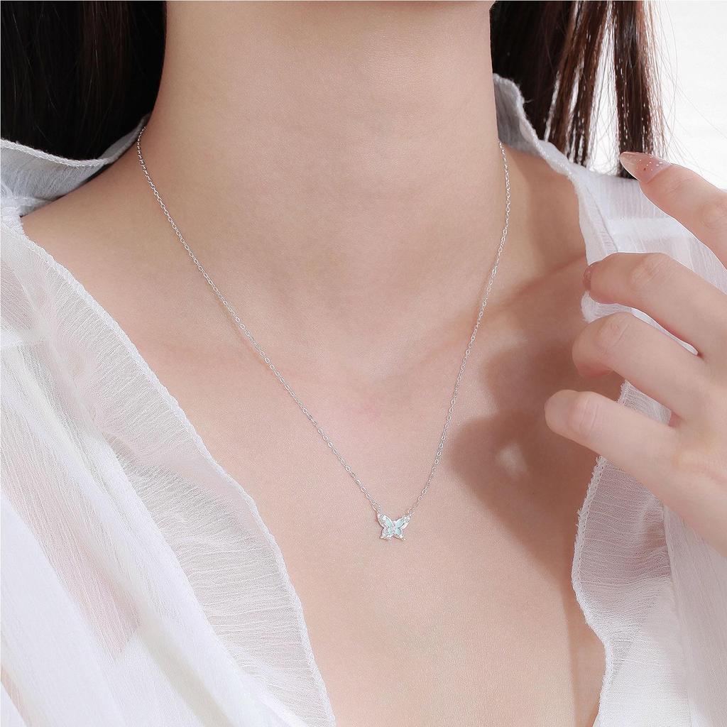 S999 Sterling Silver Starlight Butterfly Necklace: Cute, Versatile Clavicle Chain for Women, Mori Style Choker