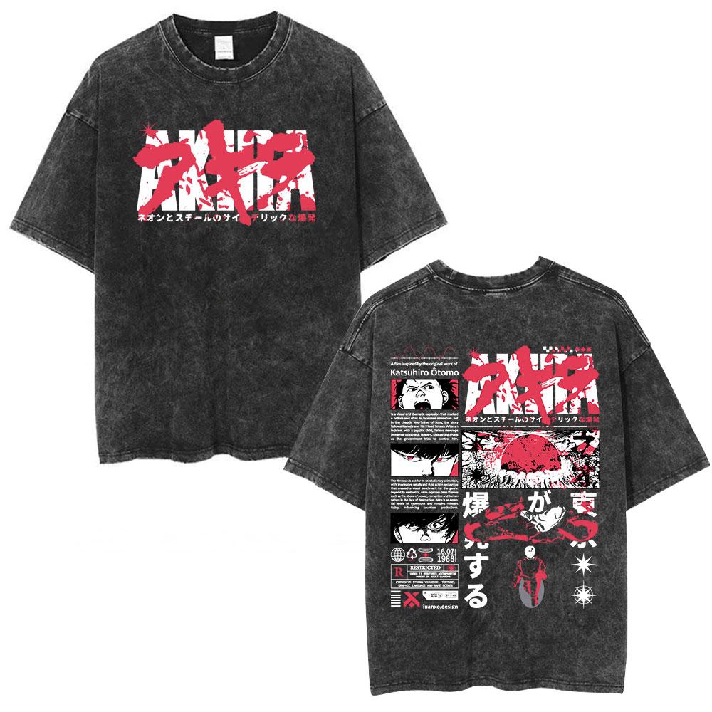 Anime Akira Vintage Washed T Shirts 90s Japanese Manga Shotaro Kaneda Tshirt Men Women Clothing Oversized Tshirts Streetwear