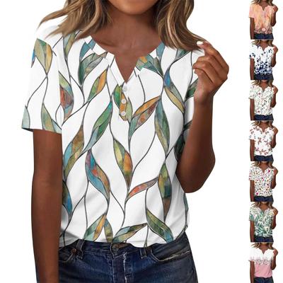 Женская мода повседневный короткий рукав цветочный принт топ