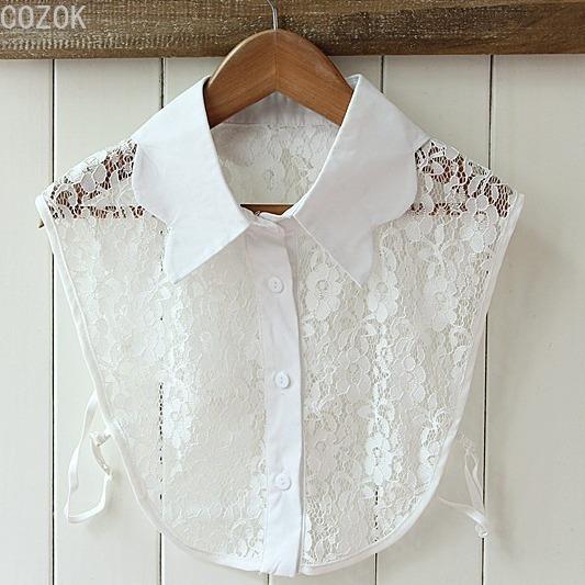 Women's Solid Colour Black White Vertical Small Flip Collar Versatile Shirt Jumper Jumper Fashion Lace False Collar Four Seasons