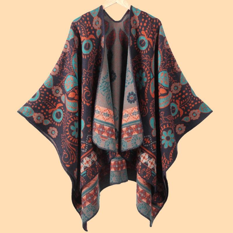 New Retro Cashew High-quality Jacquard Thickened Warm Shawl Women's Autumn and Winter Out Cold Cape