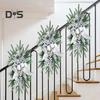 Light Up Christmas Swag Wreath Stairway Swag Teardrop Trim Wreath Door Stair Garland with Berry Bow Plastic Xmas Holiday Home Decor