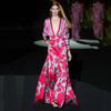 Spring and summer new Europe, America, women's printing temperament split skirt, celebrity big pendulum waist dress