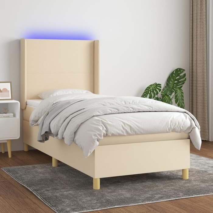 Maison Exclusive - Sommier à lattes de lit matelas et LED Crème 100x200 cm Tissu