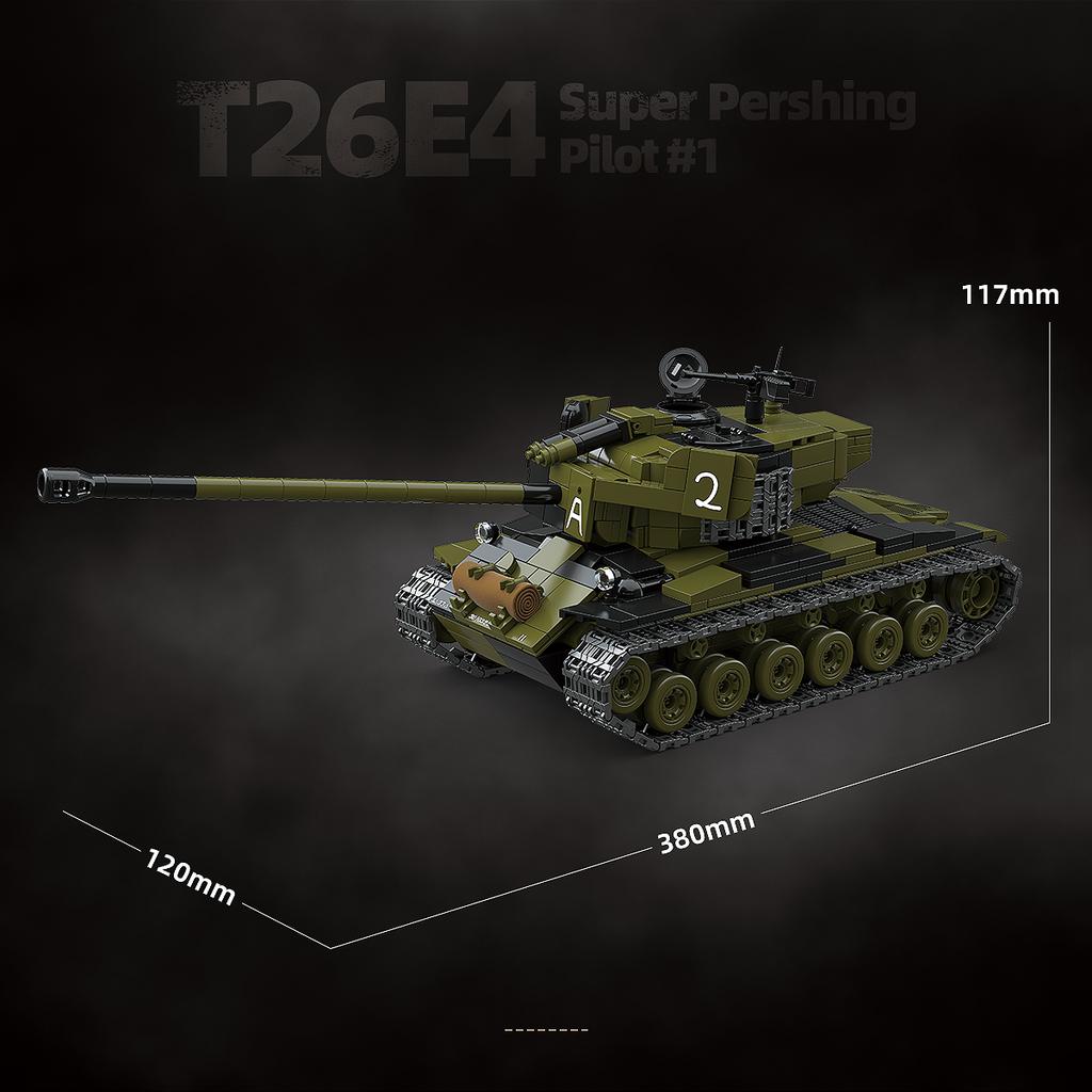 1322pcs Military Series Assembling Building Blocks American Tank T26E4 Heavy Patton Prototype Vehicle Children's Toy Gift