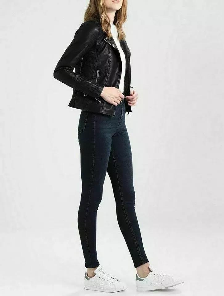 AL KHALID Байкер Стильная черная куртка из натуральной мягкой овчины в мотоциклетном стиле для женщин