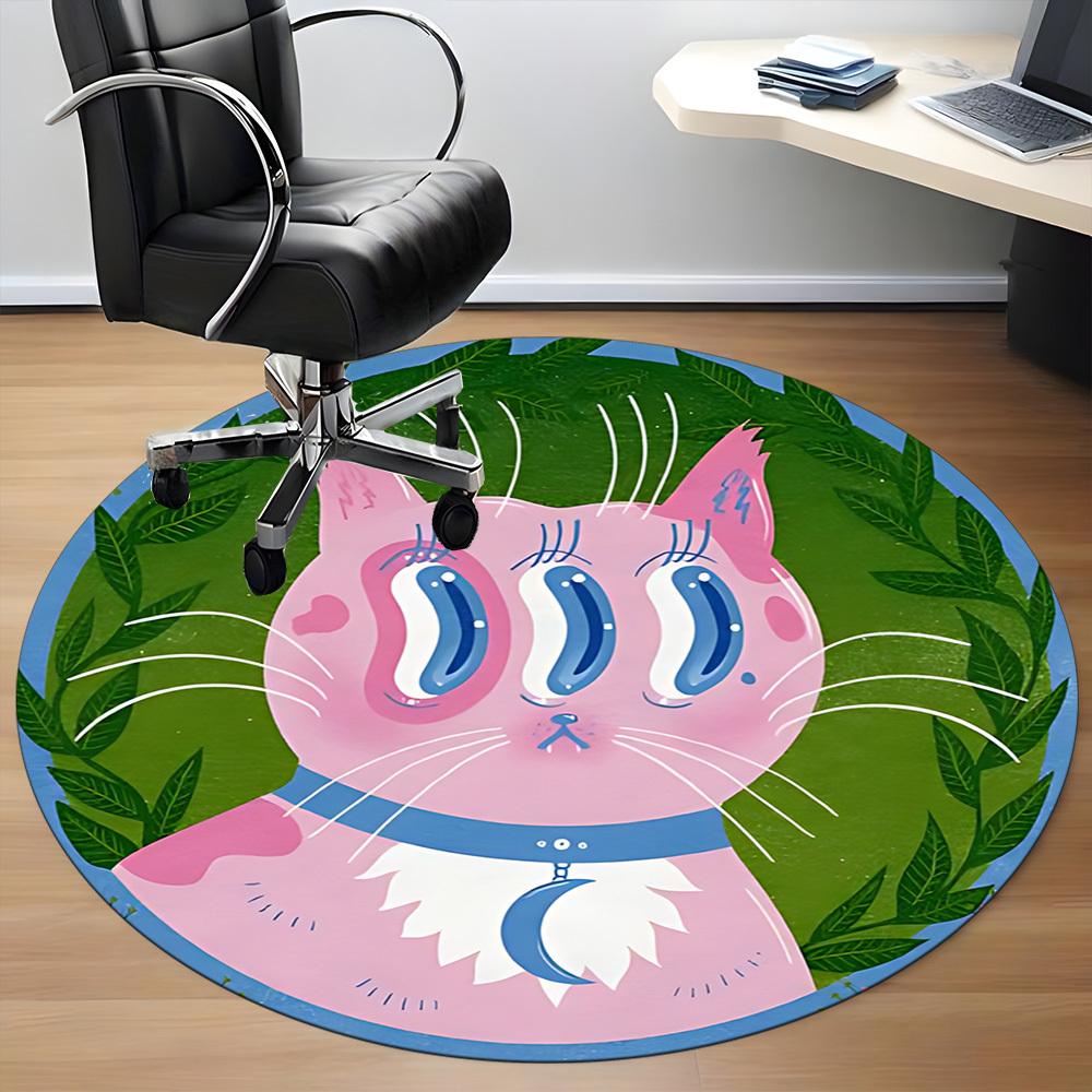 1pc Cat Whiskers Pattern Office Round Area Rug, Indoor Mat Suitable For Office, Under Office Chairs Bedroom Living Room Home Decor, Room Deco