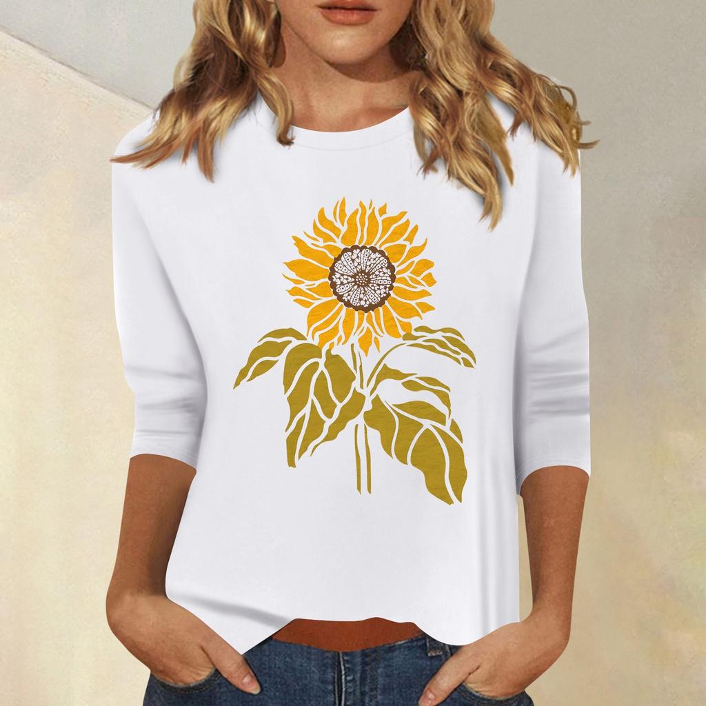 Women's Fashion Casual Printed Seven Sleeve Round Neck Top