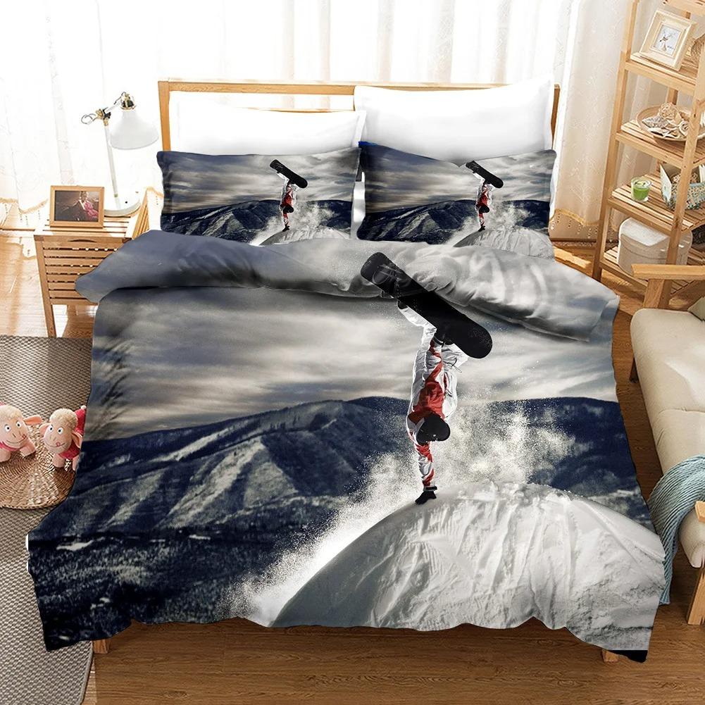 Ski Duvet Cover Microfiber Extreme Sports Theme Twin Bedding Collection Winter Sport Ski Snow Mountain Landscape Queen King Quilt Cover