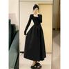 Женское осенне-зимнее платье 2025 года, черное, приталенное, с длинным рукавом - во французском стиле Хепберн