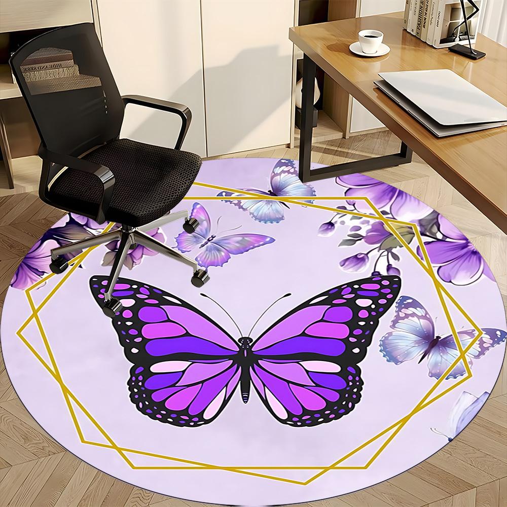 1pc Butterfly, Purple Office Round Rug, Non-slip, Soft and Durable Office Rug for Interior Decoration, Perfect for Office,Decoration yy260204064