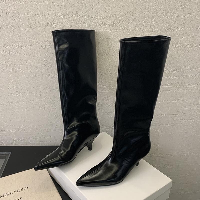 Fashion Bailamos 2024 Winter New Brand Women Knight's Boots Fashion Pointed Toe Slip On Knee-high Boots Thin Low Heel Long Boots Shoes