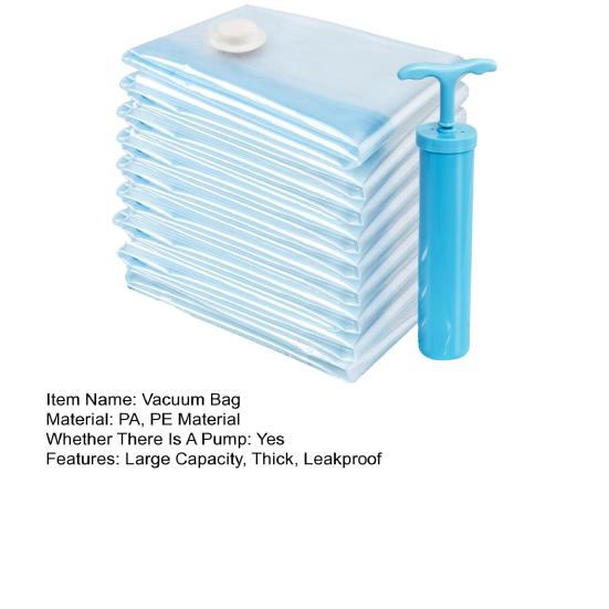 1 комплект вакуумного компрессионного мешка из утолщенного материала, большой емкости с насосом, прозрачный с воздушным клапаном