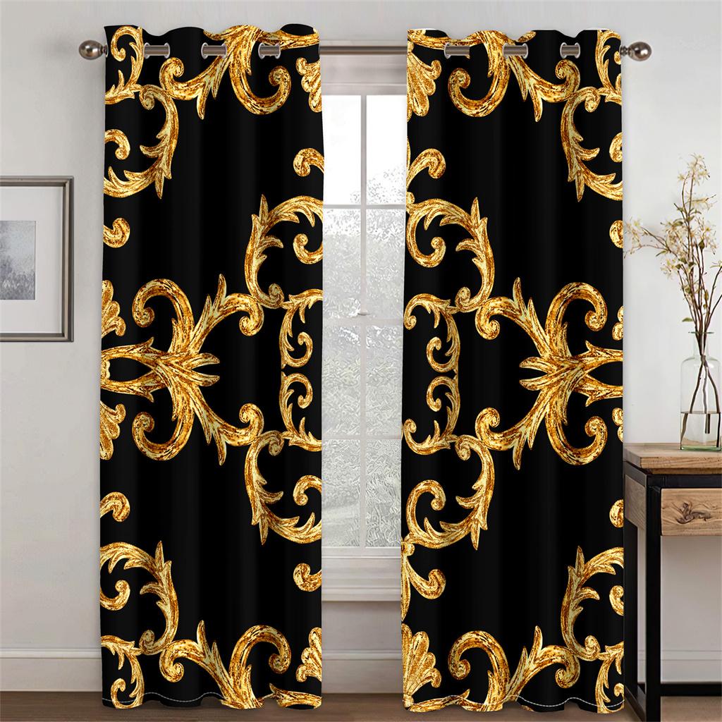 Дешевый современный люксовый бренд Черное золото 2 шт. Полиэстер Затемняющий занавес для окна для гостиной Спальня Домашний декор Крючок