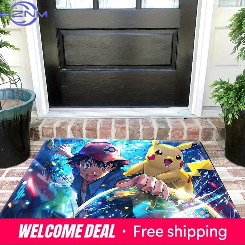 Pokemon Ash and Pikachu Adventure Print Non-Slip Doormat, Absorbent Floor Mat for Home Decor